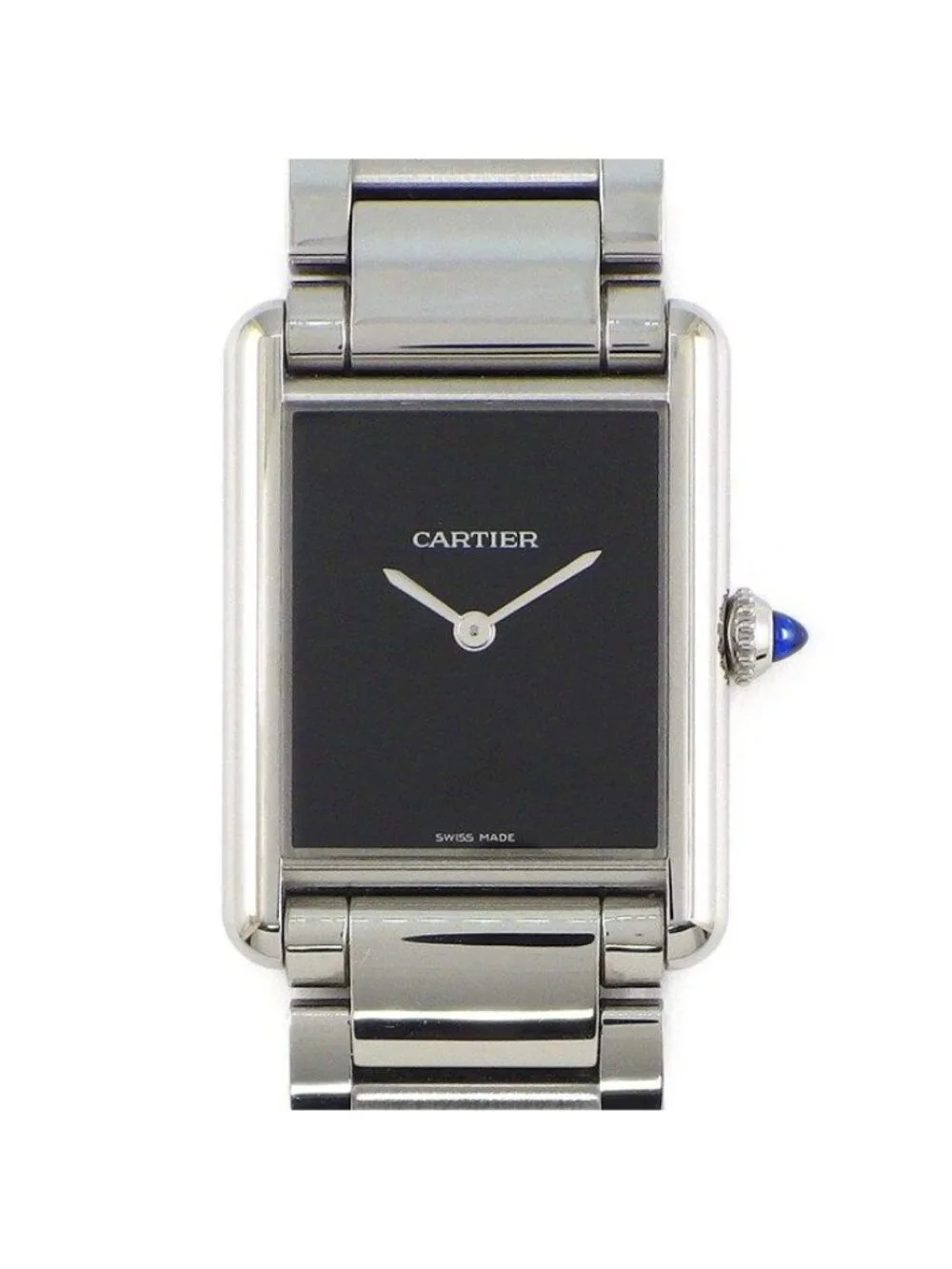 Cartier Watch Tank Must LM Rectangular Black Dial SS Quartz Analog